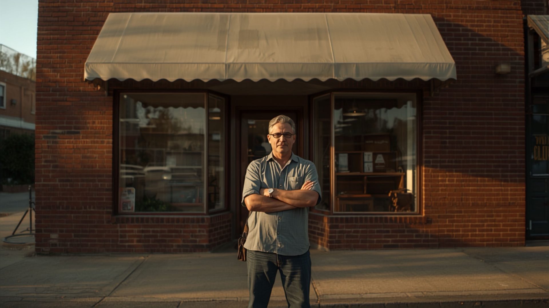 Small business owner outside his storefront