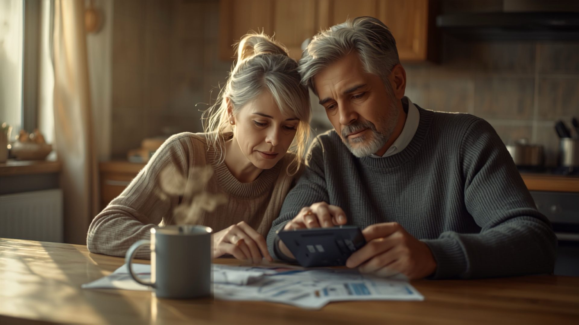 Couple reviewing retirement paperwork