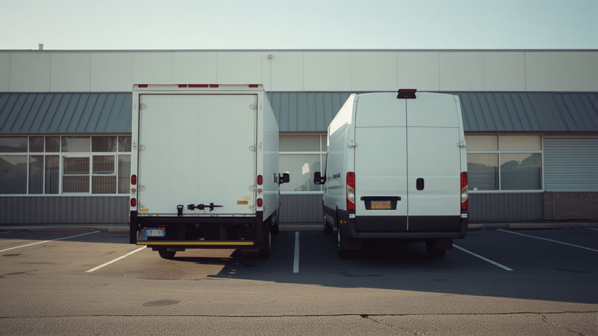 Work vans parked outside a business