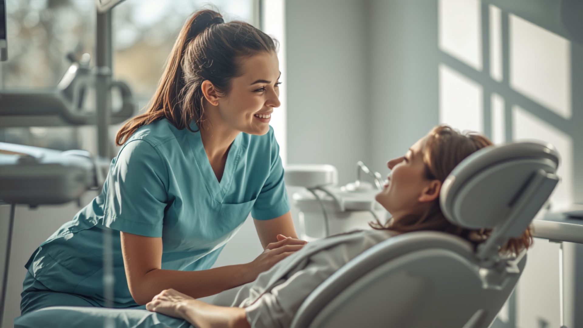 Dental hygienist with a smiling patient